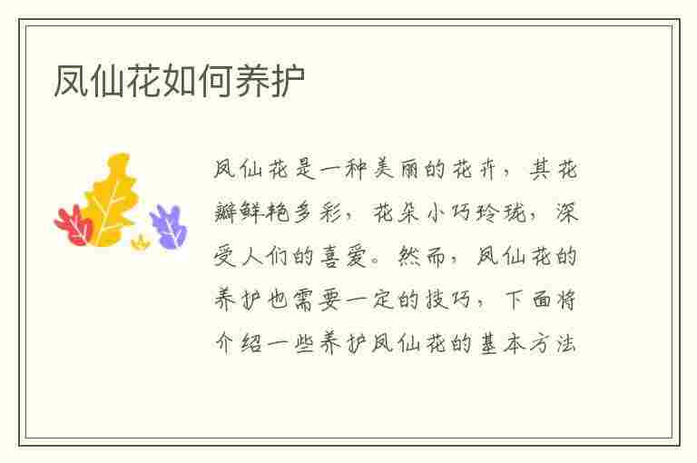 凤仙花如何养护(凤仙花如何养护?)